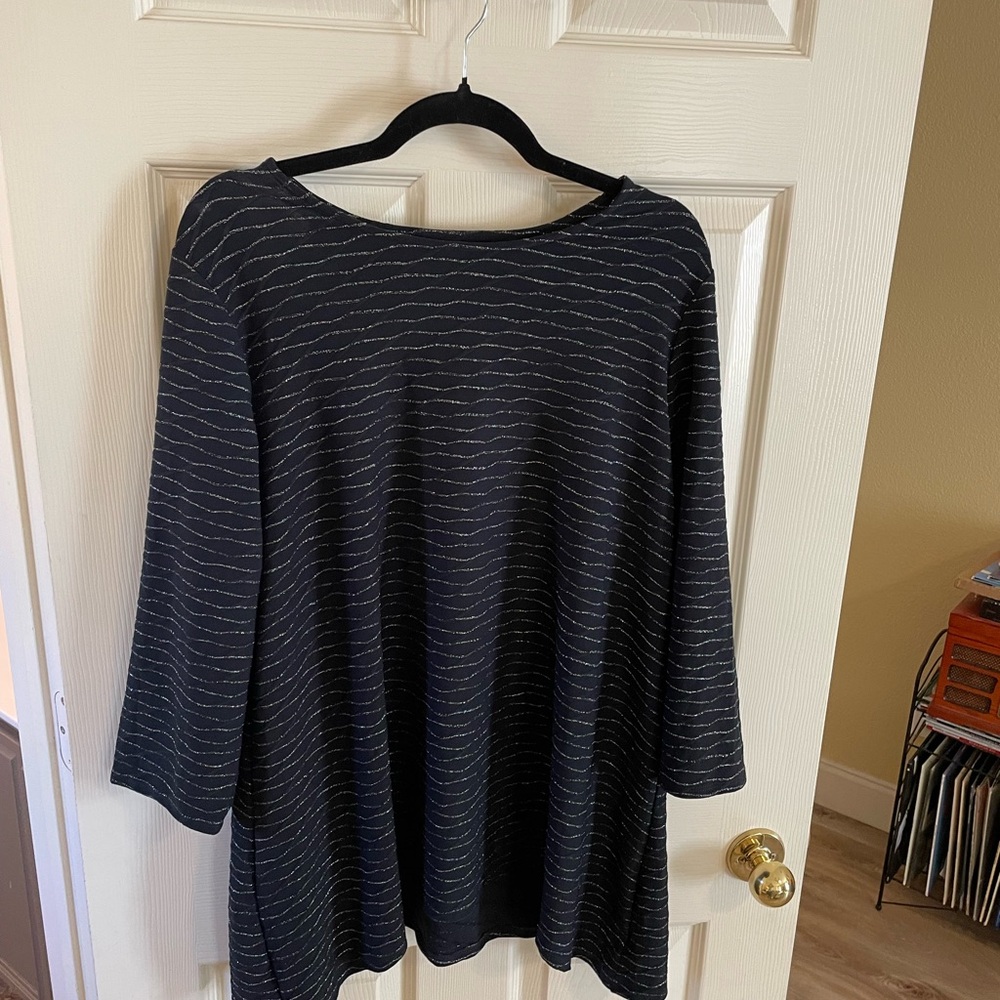 Kim Rogers Black Tunic Top with Silver Stripe Accents